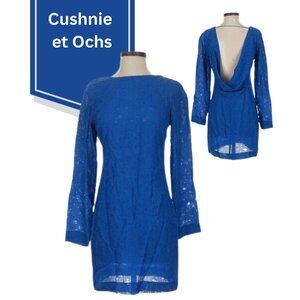 Cushnie et Ochs Blue Silk-blend Dress with Back Cowl Detail. Size 4